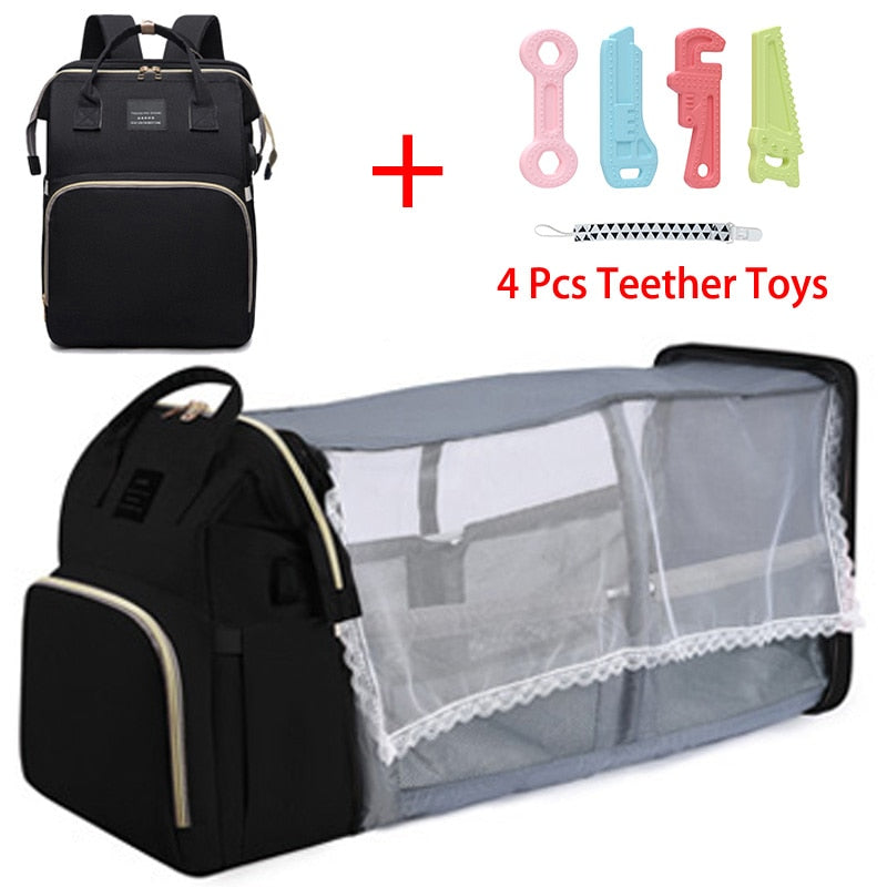 7 in 1Folding Mommy Bag Lightweight Portable Folding Crib Bed Large-capacity Baby Backpack