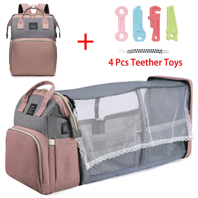 7 in 1Folding Mommy Bag Lightweight Portable Folding Crib Bed Large-capacity Baby Backpack