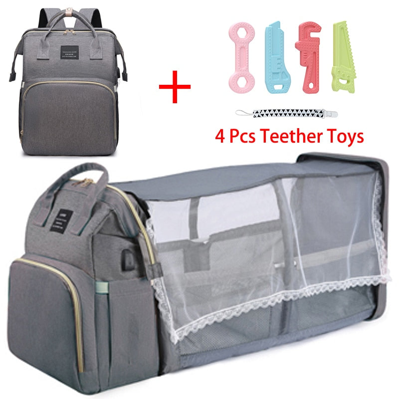 7 in 1Folding Mommy Bag Lightweight Portable Folding Crib Bed Large-capacity Baby Backpack